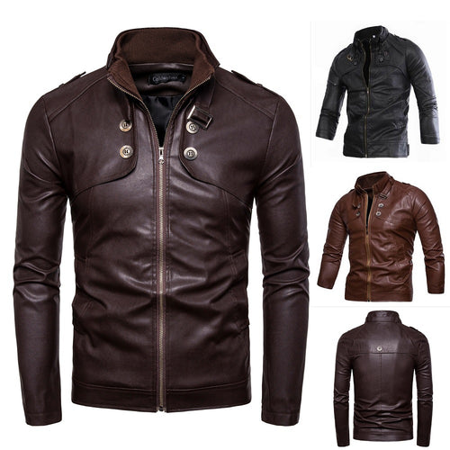 Herren modische Kunstlederjacke mit asymmetrischem Reißverschluss und Steppnähten Echoarchiv