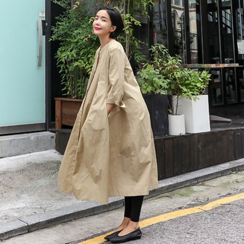Damen Oversize-Hemdblusenkleid mit kastiger A-Linie, verdeckter Knopfleiste und Eingrifftaschen – Élara