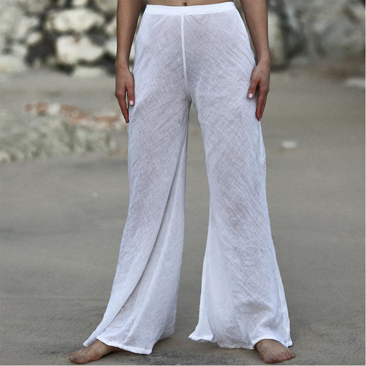 Damen Luftige Leinenhose mit breitem Beinausschnitt und elastischem Bund Echo Archiv
