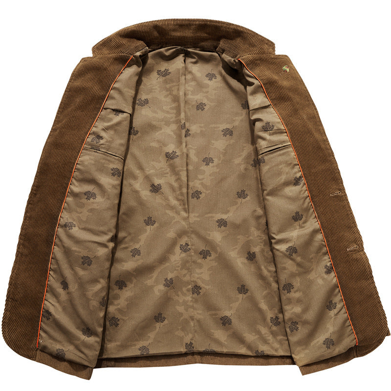 Herren Cord-Sakko mit floral-gemustertem Futter und Pattentaschen – Tianoro