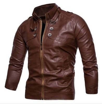 Herren modische Kunstlederjacke mit asymmetrischem Reißverschluss und Steppnähten Echoarchiv