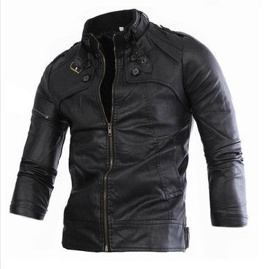 Herren modische Kunstlederjacke mit asymmetrischem Reißverschluss und Steppnähten Echoarchiv