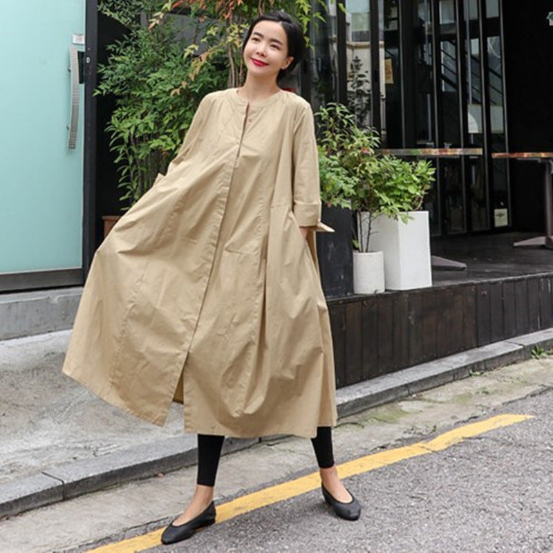 Damen Oversize-Hemdblusenkleid mit kastiger A-Linie, verdeckter Knopfleiste und Eingrifftaschen – Élara