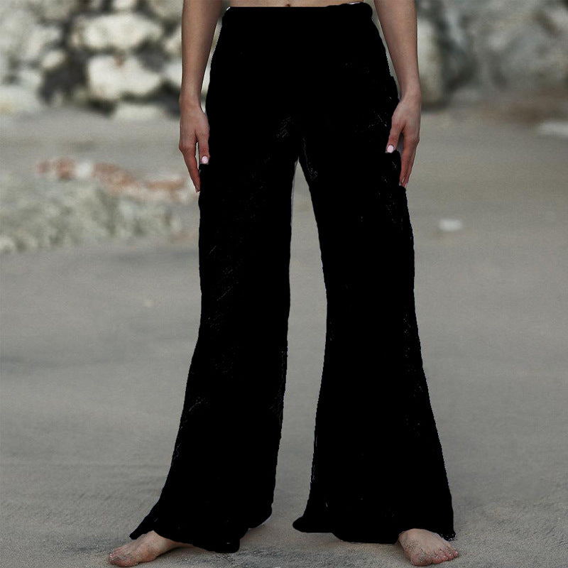 Damen Luftige Leinenhose mit breitem Beinausschnitt und elastischem Bund Echo Archiv