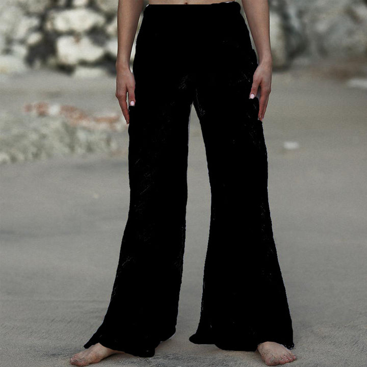 Damen Luftige Leinenhose mit breitem Beinausschnitt und elastischem Bund Echo Archiv