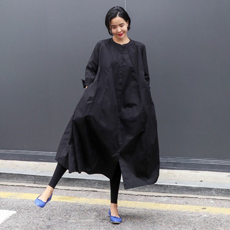 Damen Oversize-Hemdblusenkleid mit kastiger A-Linie, verdeckter Knopfleiste und Eingrifftaschen – Élara