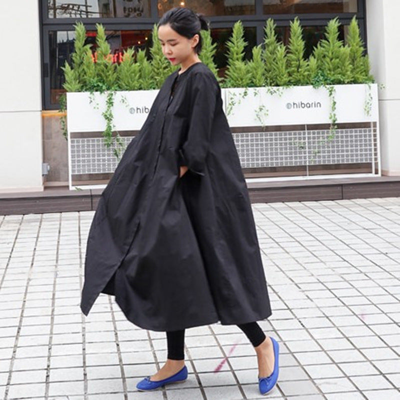 Damen Oversize-Hemdblusenkleid mit kastiger A-Linie, verdeckter Knopfleiste und Eingrifftaschen – Élara