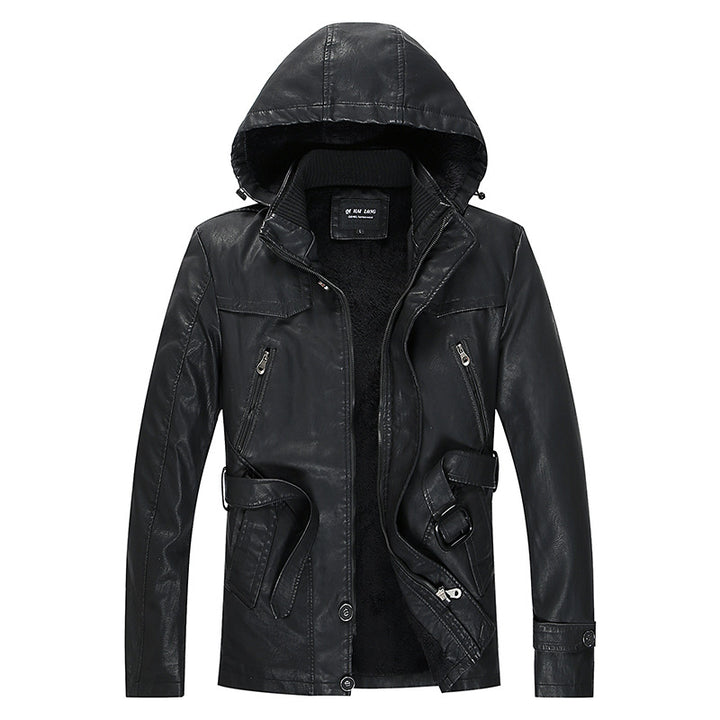 Herren Lederjacke mit Kapuze und Teddyfutter, multifunktionale Utility-Bikerjacke Echo Archiv