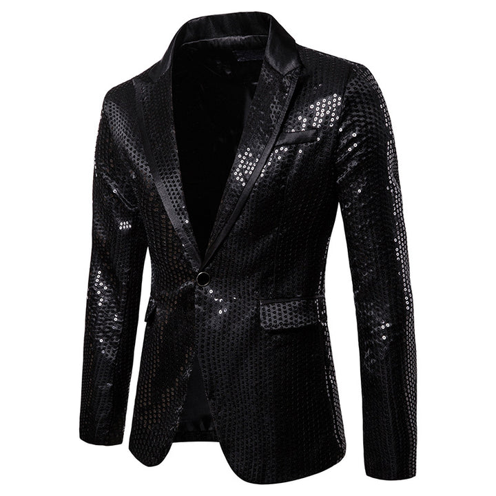 Herren eleganter Paillettenblazer mit modernem Schnitt und schimmerndem Finish Echoarchiv