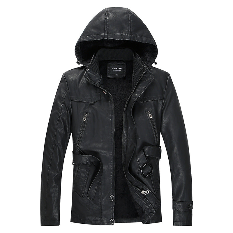 Herren Lederjacke mit Kapuze und Teddyfutter, multifunktionale Utility-Bikerjacke Echo Archiv