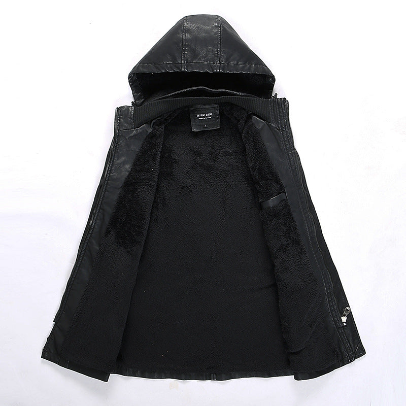 Herren Lederjacke mit Kapuze und Teddyfutter, multifunktionale Utility-Bikerjacke Echo Archiv