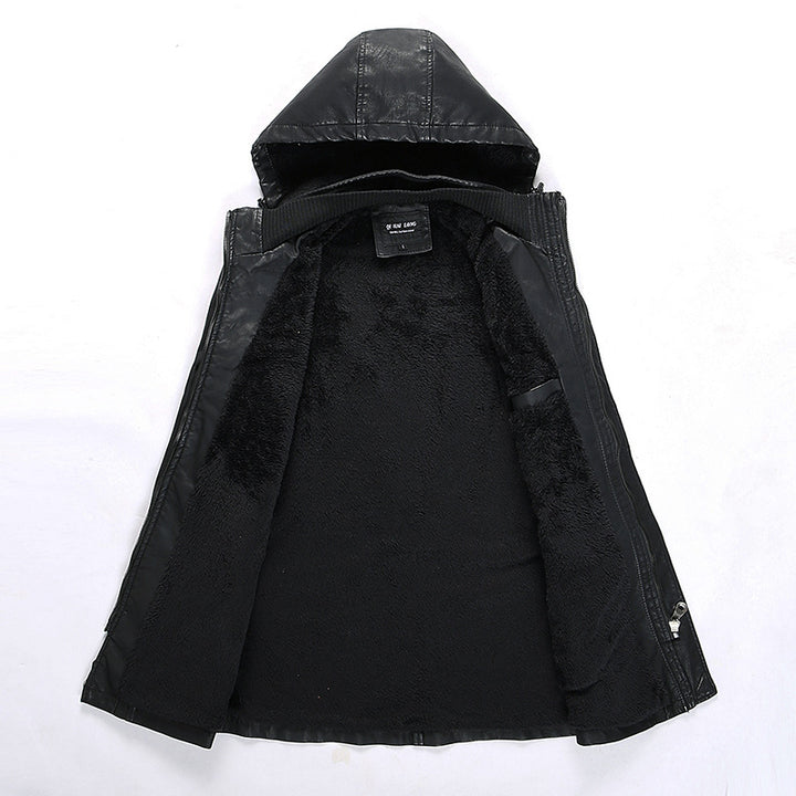 Herren Lederjacke mit Kapuze und Teddyfutter, multifunktionale Utility-Bikerjacke Echo Archiv