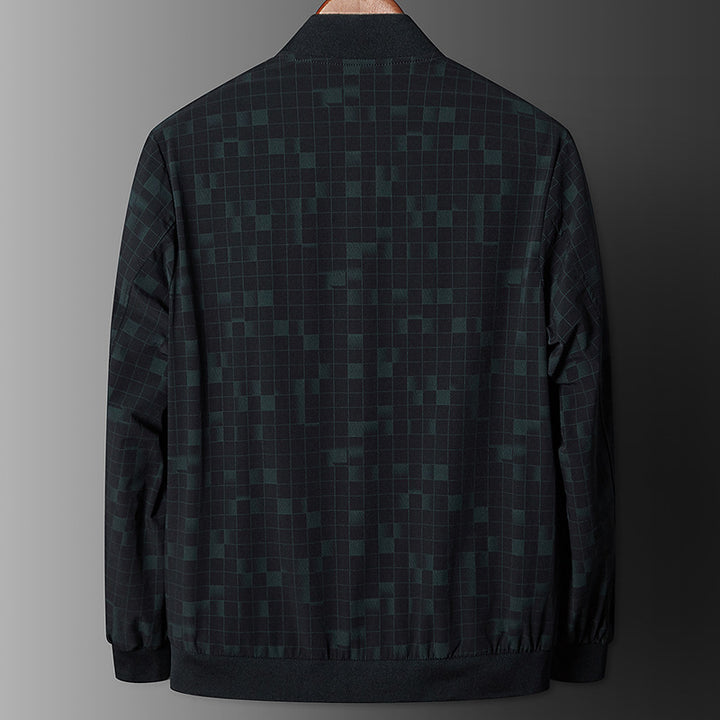 Herren Leichte karierte Pixel-Bomberjacke mit Stehkragen, durchgehendem Reißverschluss und gerippten Bündchen Echoarchiv