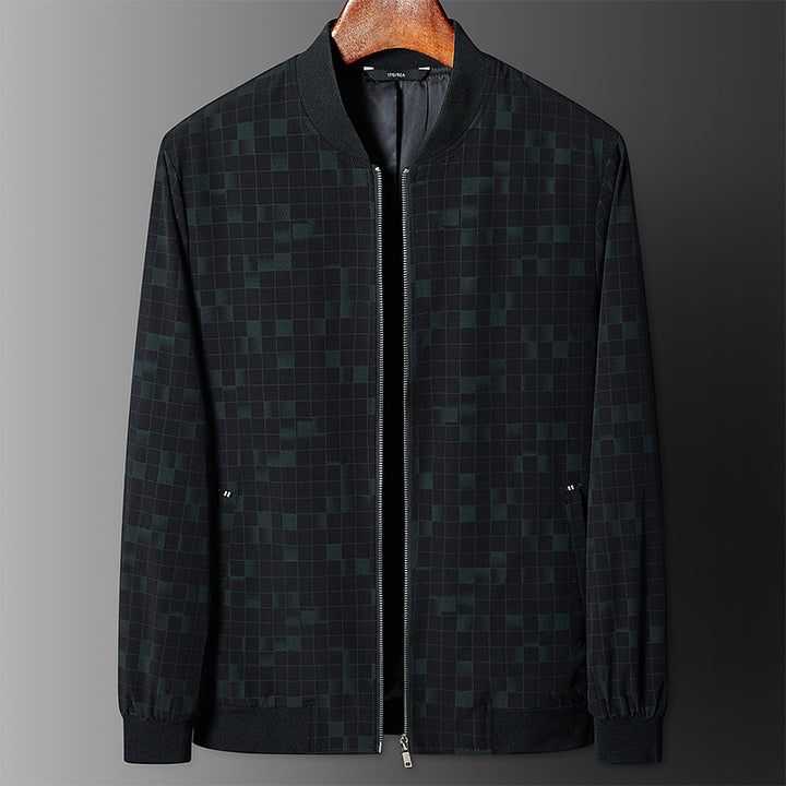 Herren Schmal geschnittene Bomberjacke mit feinem Pixel‑Karo und durchgehendem Reißverschluss – Brevano