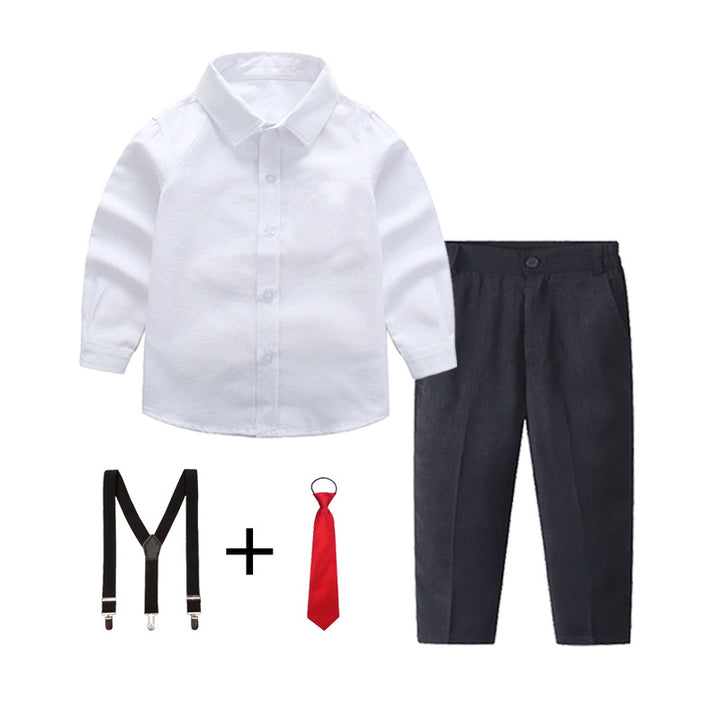 Damen elegantes Baumwollhemd mit schicken Hosen und Hosenträgern Echo Archiv
