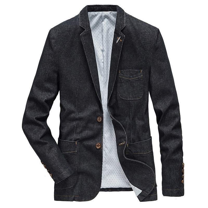 Herren Jeansblazer im Sakko-Stil mit aufgesetzten Taschen und Kontrastnähten – Tianoro