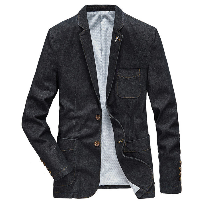 Herren Jeansblazer im Sakko-Stil mit aufgesetzten Taschen und Kontrastnähten – Tianoro