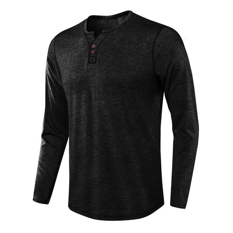 Herren Langarm-Henley-Shirt aus atmungsaktiver Mischfaser mit modischem Kragen Echoarchiv