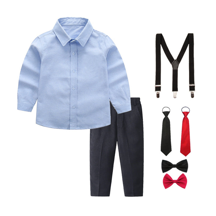 Damen elegantes Outfitset mit Hemd, Hose, Hosenträgern und Krawatte Echo Archiv