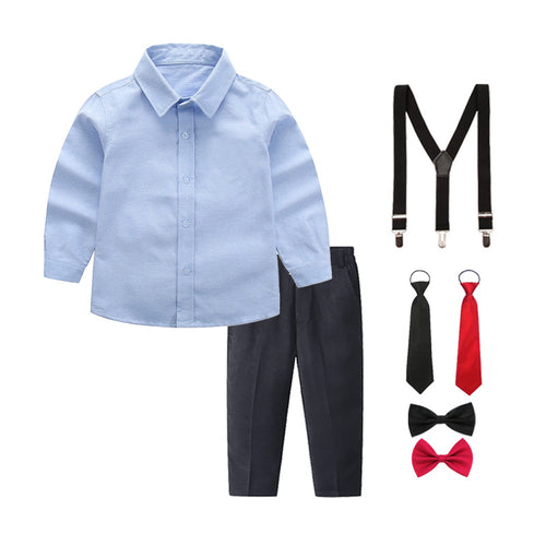 Damen elegantes Outfitset mit Hemd, Hose, Hosenträgern und Krawatte Echo Archiv
