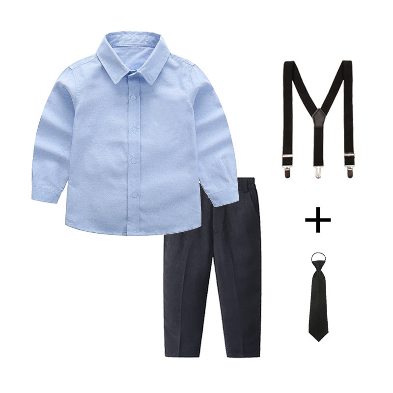 Damen elegantes Outfitset mit Hemd, Hose, Hosenträgern und Krawatte Echo Archiv
