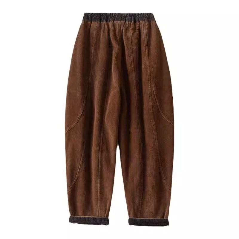 Damen-Cordhose, gefüttert, mit Bindegürtel, schmal zulaufend