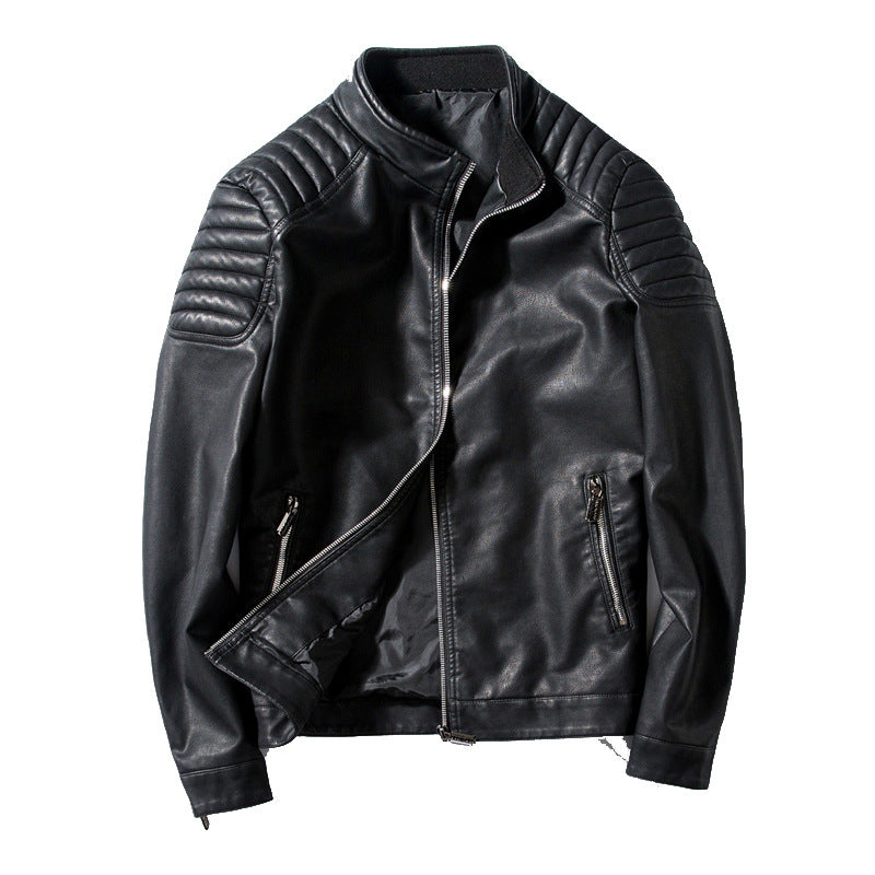 Herren Slim-Fit Kunstleder-Bikerjacke mit Stehkragen und Schultersteppungen Echo Archiv