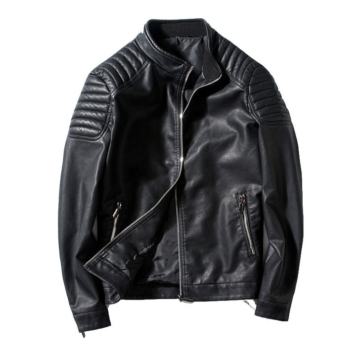Herren Slim-Fit Kunstleder-Bikerjacke mit Stehkragen und Schultersteppungen Echo Archiv
