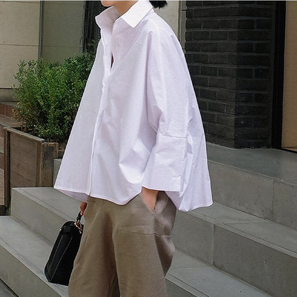 Damen Oversize-Boxy-Hemdbluse mit verlängertem Rückenteil und überschnittener Schulter – Maréline
