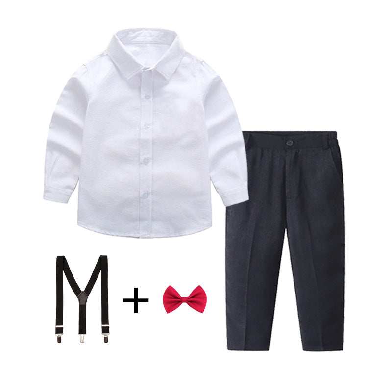 Damen elegantes Outfitset mit Hemd, Hose, Hosenträgern und Krawatte Echo Archiv