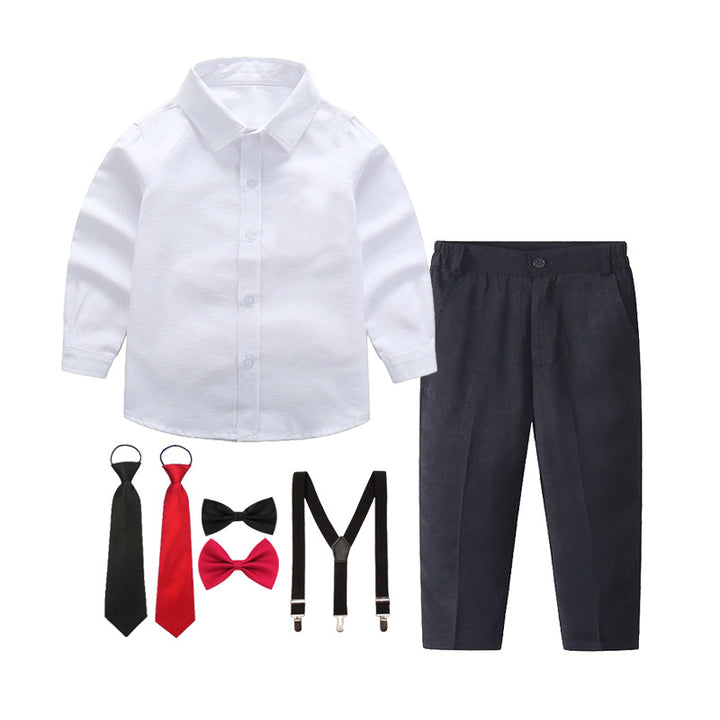 Damen elegantes Baumwollhemd mit schicken Hosen und Hosenträgern Echo Archiv