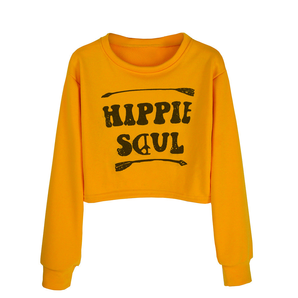 Damen Kurzes Cropped-Sweatshirt mit Print, Rundhalsausschnitt & langen Ärmeln Echoarchiv
