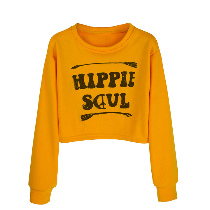 Damen Kurzes Cropped-Sweatshirt mit Print, Rundhalsausschnitt & langen Ärmeln Echoarchiv
