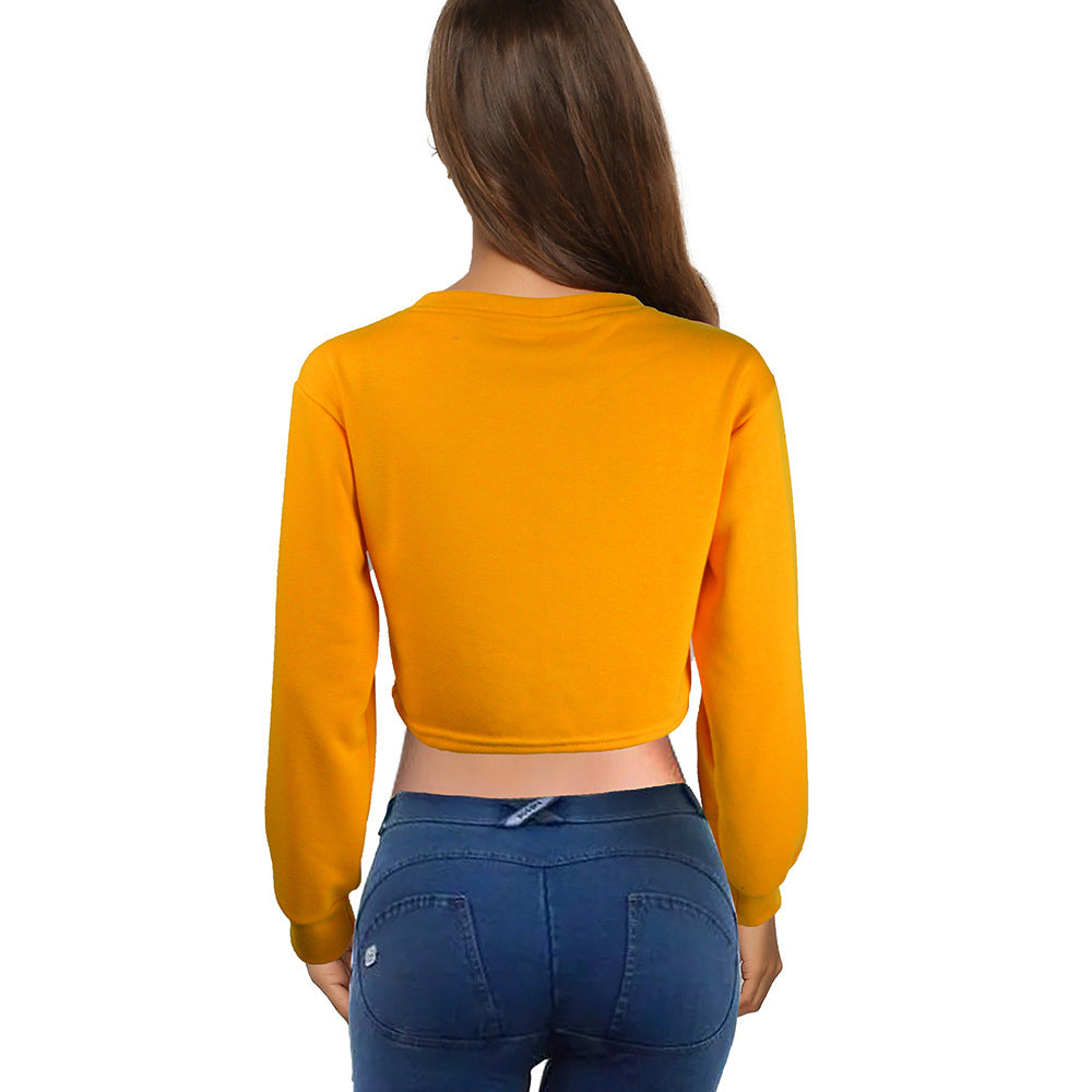 Damen Kurzes Cropped-Sweatshirt mit Print, Rundhalsausschnitt & langen Ärmeln Echoarchiv