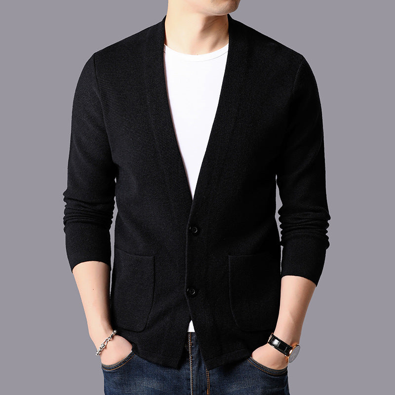 Herren modische Strickjacke mit praktischen Taschen und elegantem V-Ausschnitt Echoarchiv