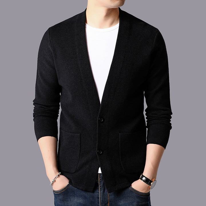Herren modische Strickjacke mit praktischen Taschen und elegantem V-Ausschnitt Echoarchiv