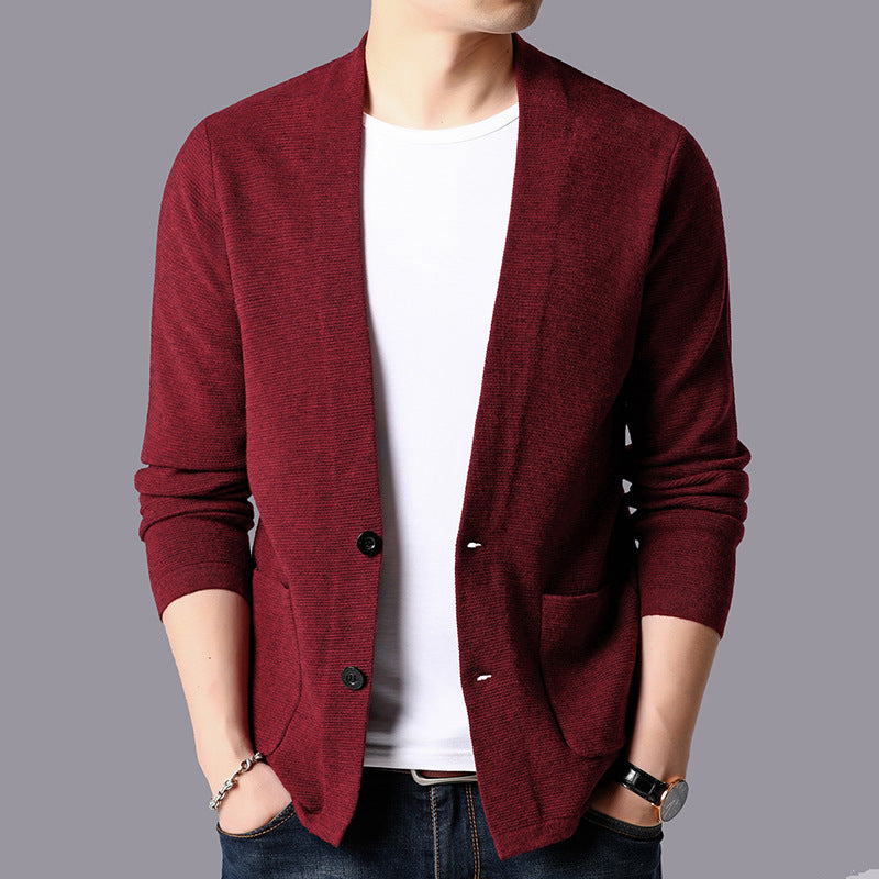 Herren modische Strickjacke mit praktischen Taschen und elegantem V-Ausschnitt Echoarchiv