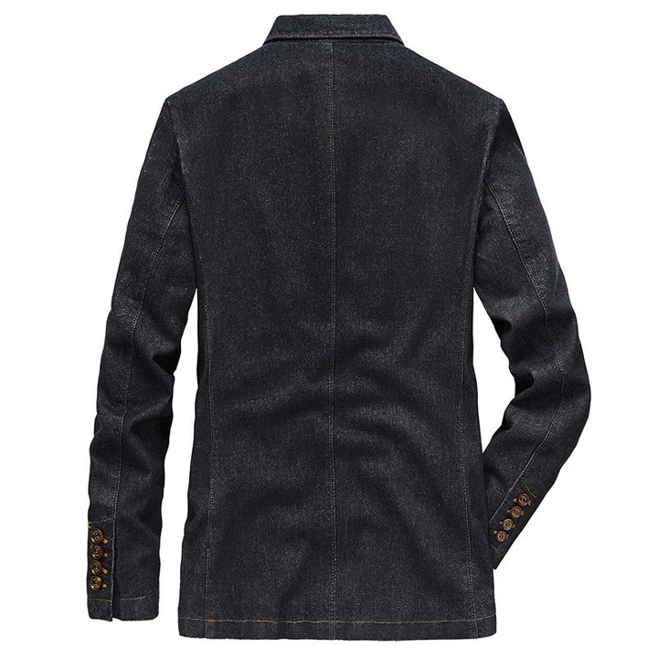 Herren Jeansblazer im Sakko-Stil mit aufgesetzten Taschen und Kontrastnähten – Tianoro