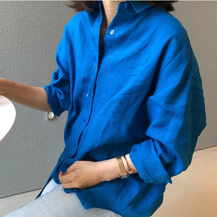 Damen Urbanes Oversize-Leinenhemd mit offenem Kragen und kastiger Silhouette – Maréline