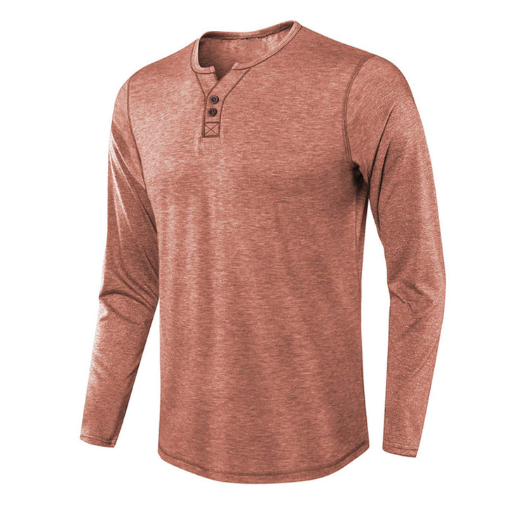 Herren Langarm-Henley-Shirt aus atmungsaktiver Mischfaser mit modischem Kragen Echoarchiv