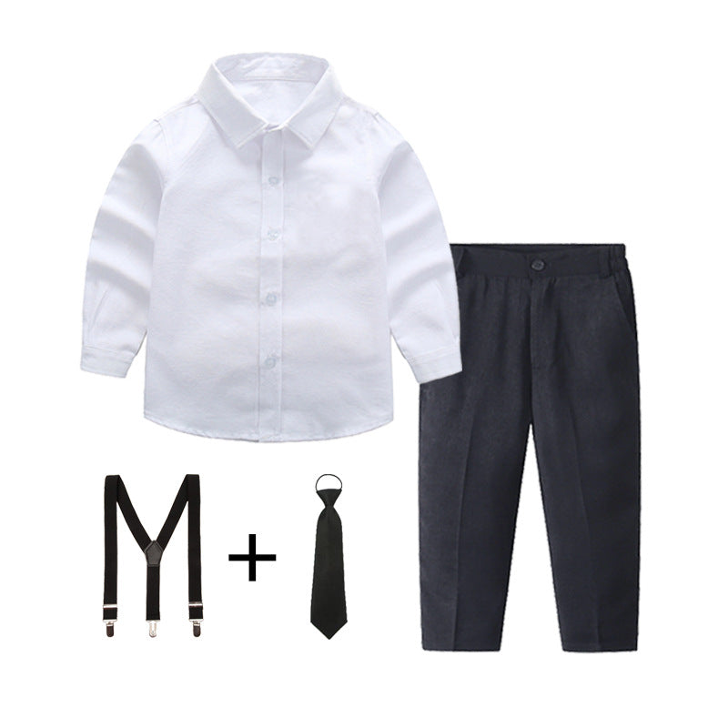 Damen elegantes Outfitset mit Hemd, Hose, Hosenträgern und Krawatte Echo Archiv