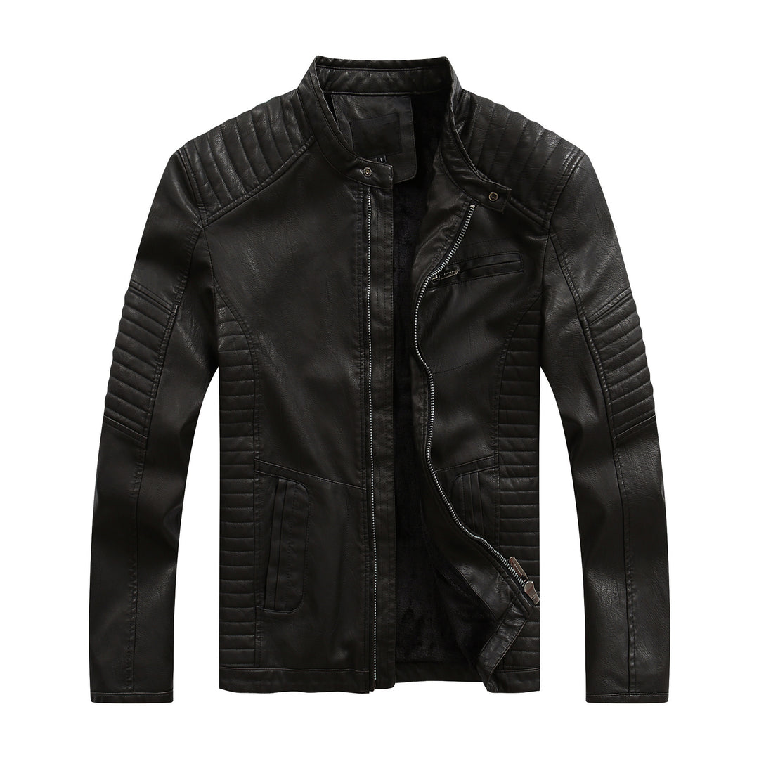 Herren stylische Bikerjacke aus Kunstleder mit detailreichen Steppnähten Echoarchiv