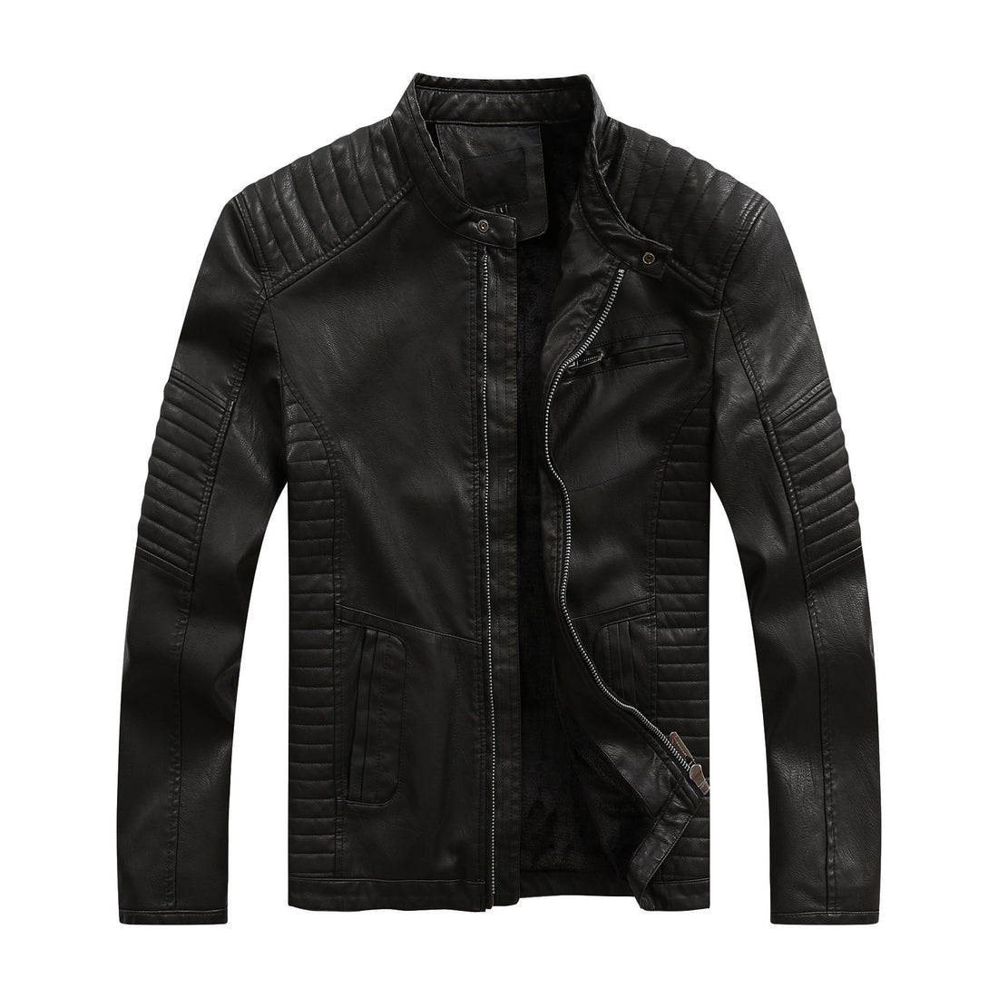 Herren stylische Bikerjacke aus Kunstleder mit detailreichen Steppnähten – Brevano