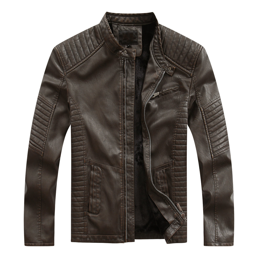 Herren stylische Bikerjacke aus Kunstleder mit detailreichen Steppnähten Echoarchiv