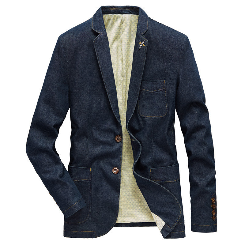 Herren Jeansblazer im Sakko-Stil mit aufgesetzten Taschen und Kontrastnähten – Tianoro
