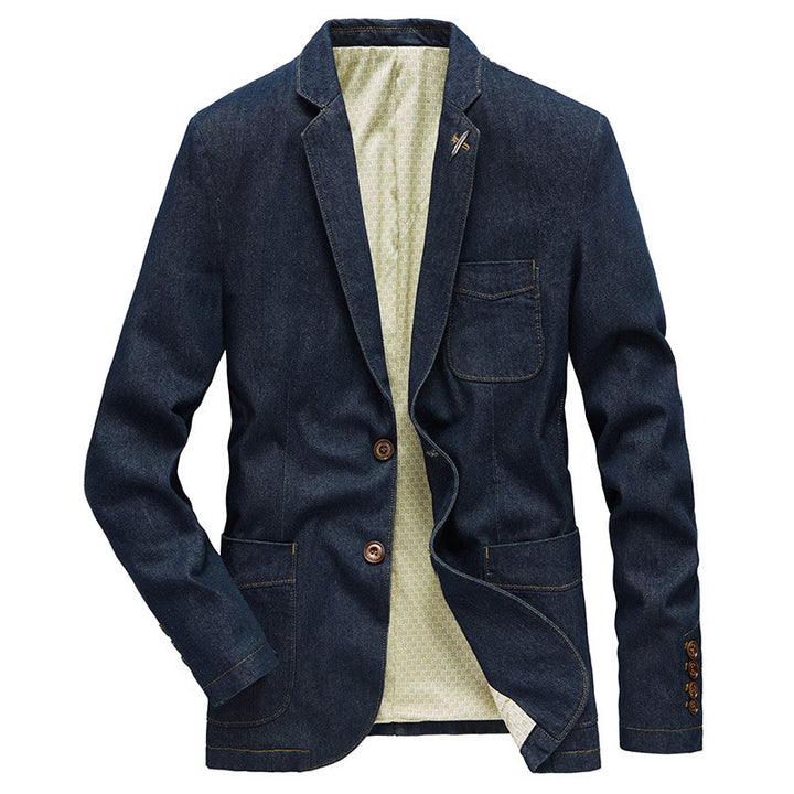 Herren Jeansblazer im Sakko-Stil mit aufgesetzten Taschen und Kontrastnähten – Tianoro
