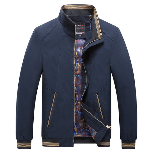 Herren Leichte Harrington-Jacke mit Stehkragen, verdecktem Reißverschluss, gestreiften Rippbündchen & gemustertem Innenfutter Echoarchiv