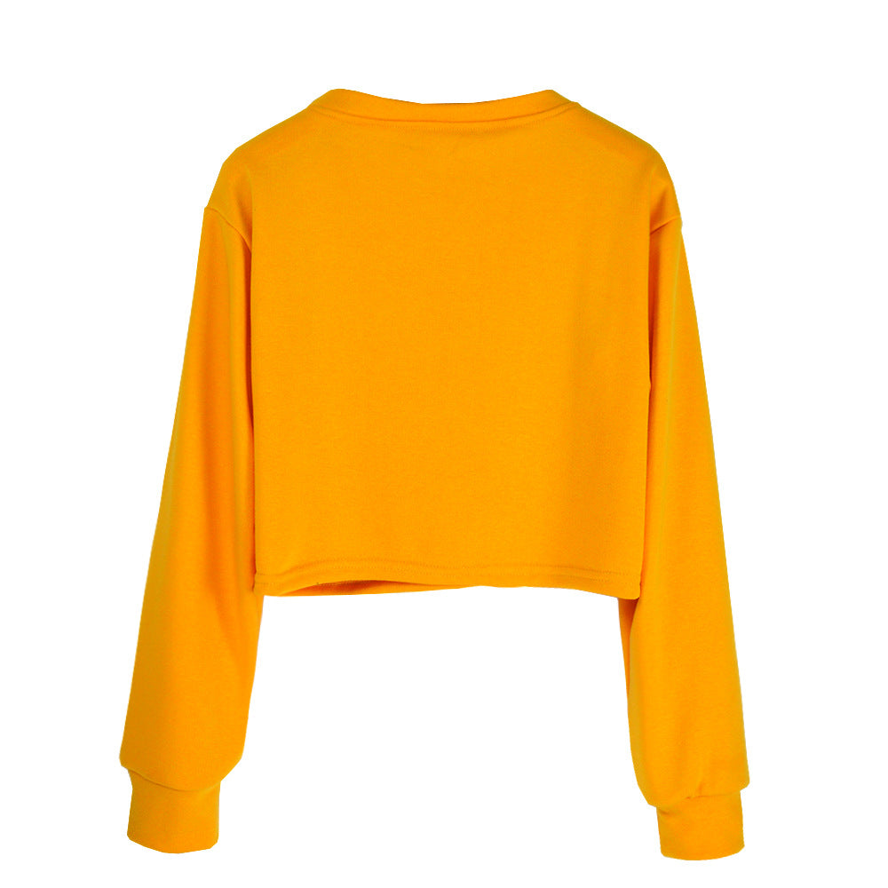 Damen Kurzes Cropped-Sweatshirt mit Print, Rundhalsausschnitt & langen Ärmeln Echoarchiv