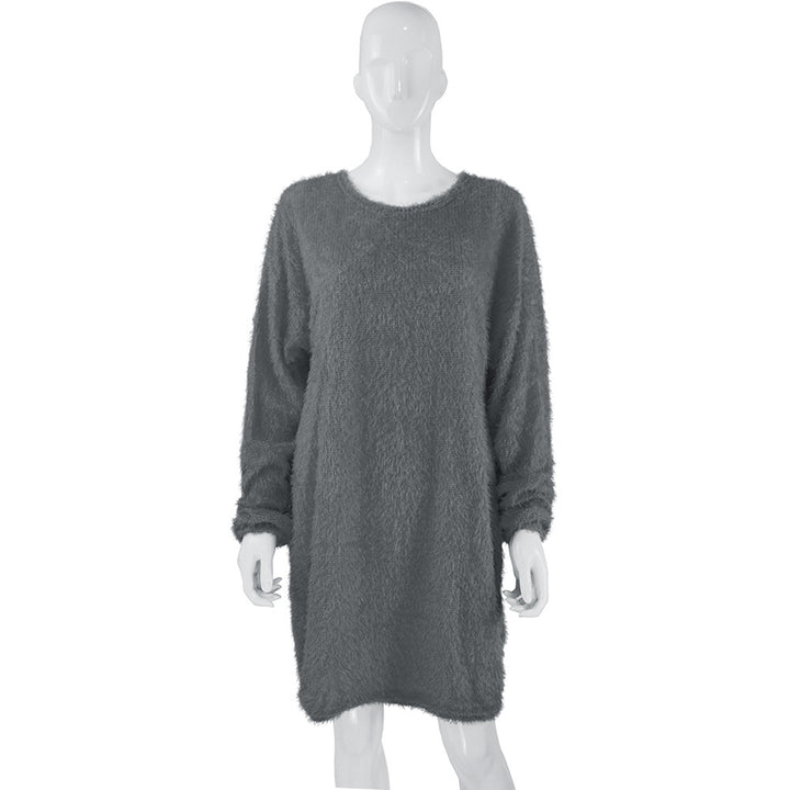 Damen Kuscheliges Oversize Plüsch-Kleid mit Rundhalsausschnitt Echoarchiv