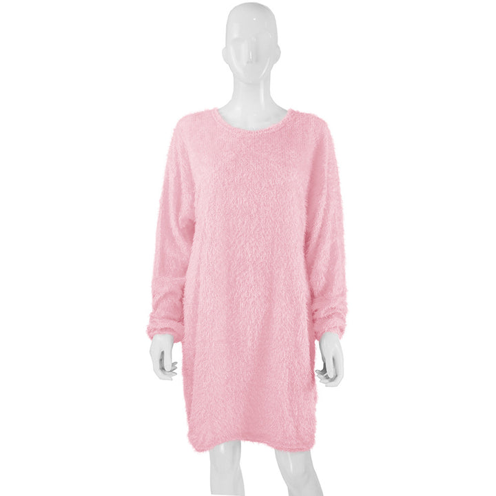 Damen Kuscheliges Oversize Plüsch-Kleid mit Rundhalsausschnitt Echoarchiv